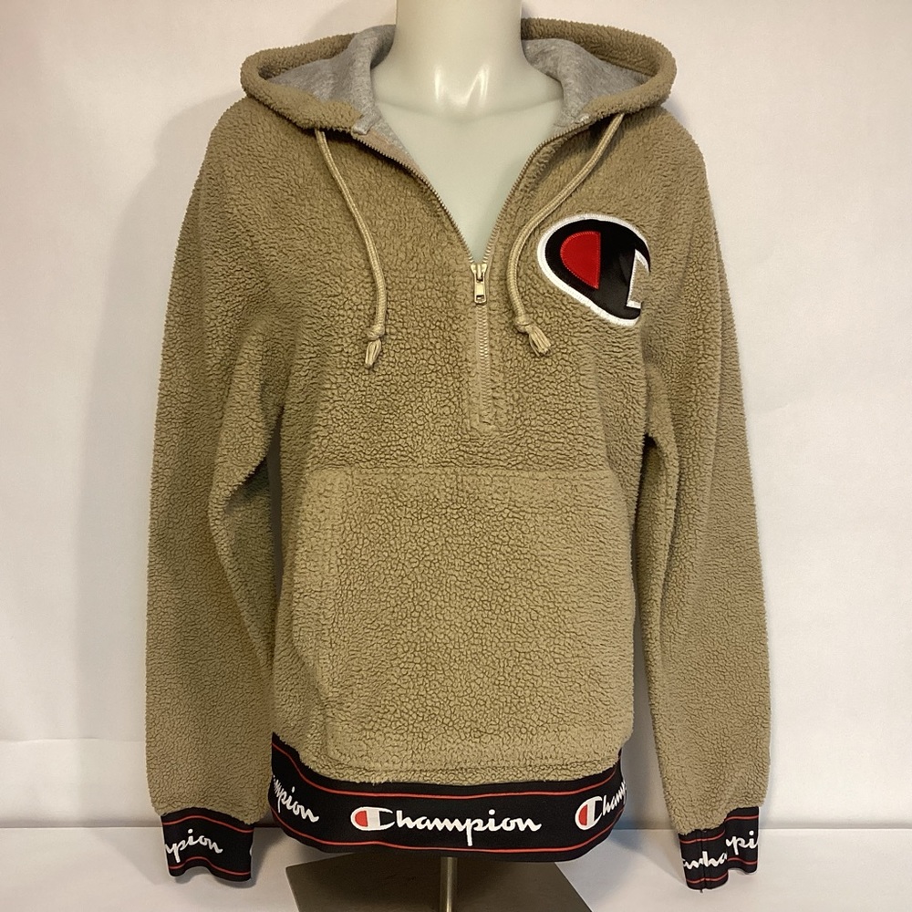Vintage Champion Sherpa Half Zip Hooded pullover womens size Small